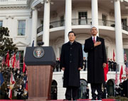 jintaoobamawhitehouse U.S. President Obama welcomes China's President Hu at the White House. (White House photo)